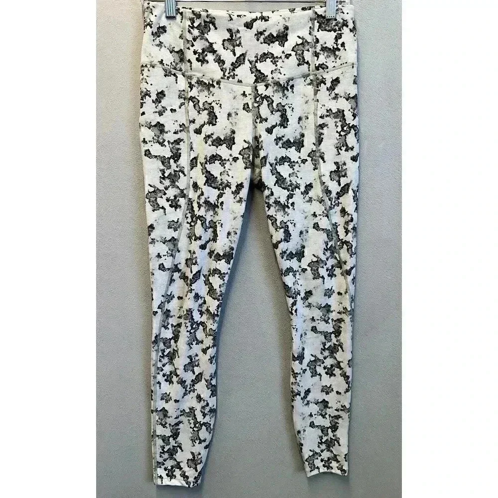 Varley Let's Move Pocket Leggings White Green Strip Camo Yog Active Sz Medium